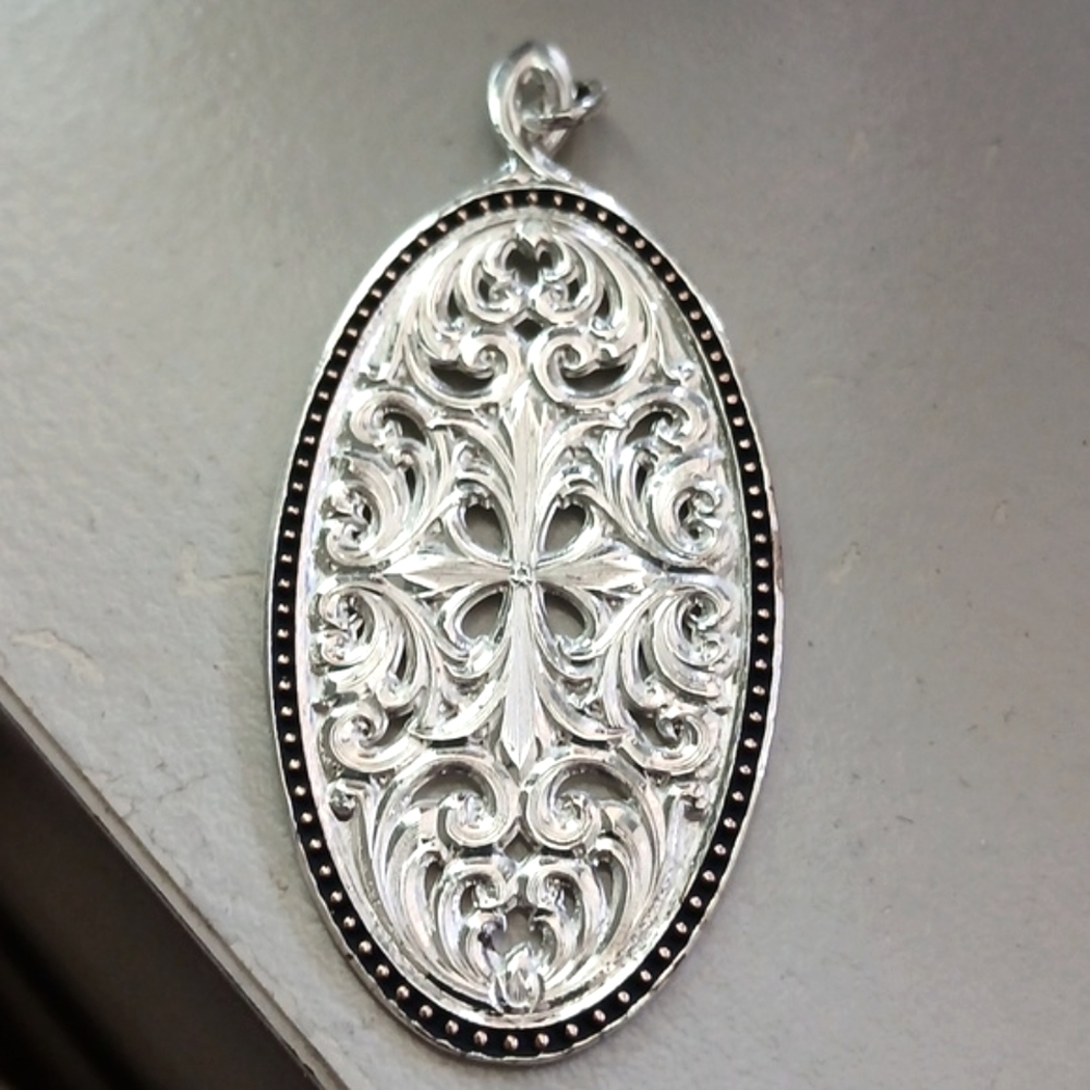 Large Ornate Open Work Silver Pendant 2.5"
